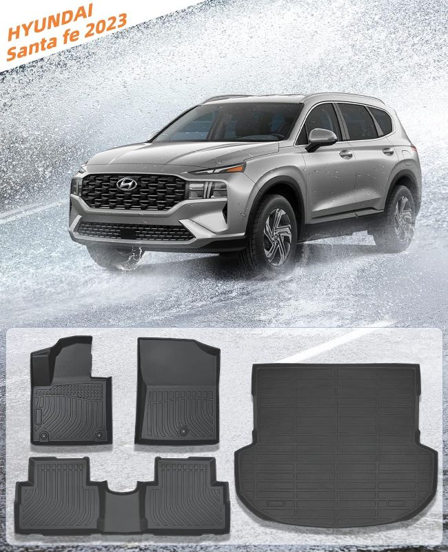 Photo 1 of BAMACAR for Hyundai Santa Fe Floor Mats 2023 2022 2021(4 Pack), All Weather Rubber for 2021 2022 2023 Hyundai Santa Fe Floor Mats Trunk Mat, for 2021 2022 2023 Hyundai Santa Fe Accessories