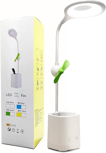 Photo 1 of Seaciyan Led Desk Lamps, Small Cute Desk Lamp with 3 Lighting Modes, Modern Desk Ring Night Light with Pen Holder and Green Mini Fan for Home Office Bedroom
