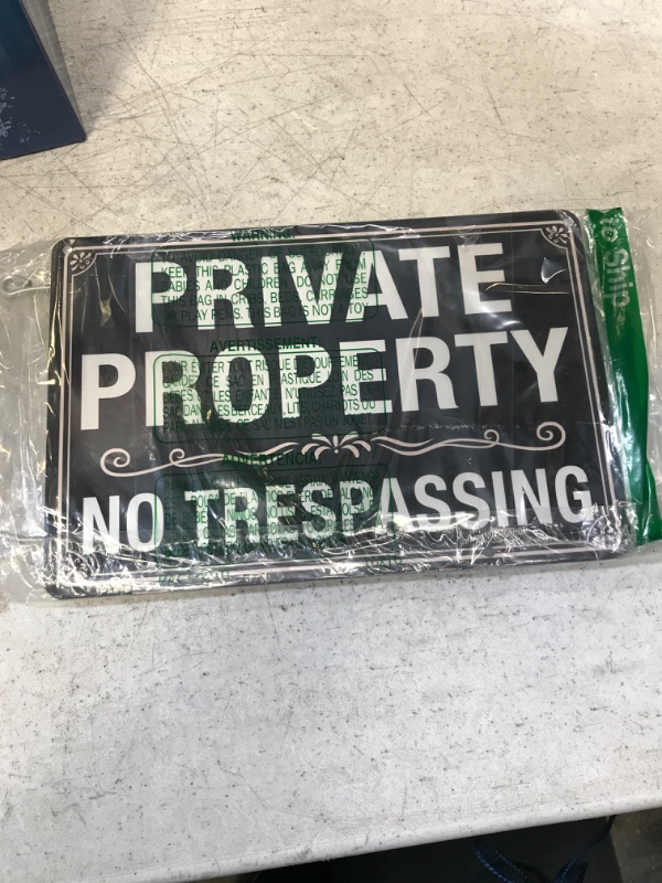 Photo 2 of GicnKeuz No Trespassing Signs Private Property Sign with H-stakes, 12"×8" Aluminum Sign, Fade Resistant/Waterproof, Including Screws, Easy to Install, Outdoor Use 12"×8" 1 Pack