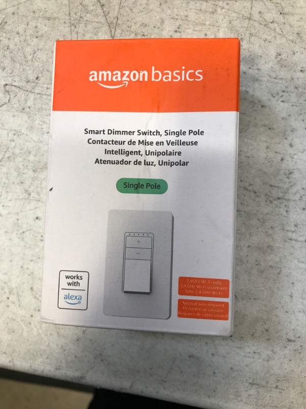 Photo 1 of Amazon Basics Single Pole Smart Dimmer Switch, Neutral Wire Required, 2.4 Ghz WiFi, Works with Alexa Standalone Single Pole Dimmer
