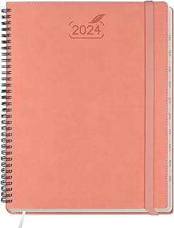 Photo 1 of 2024 Planner by BEZEND, A4 Calendar 8.5" x 11", Daily Weekly and Monthly Agenda,Spiral Bound,FSC Certified 100GSM Paper, Vegan Leather Soft Cover - Pink