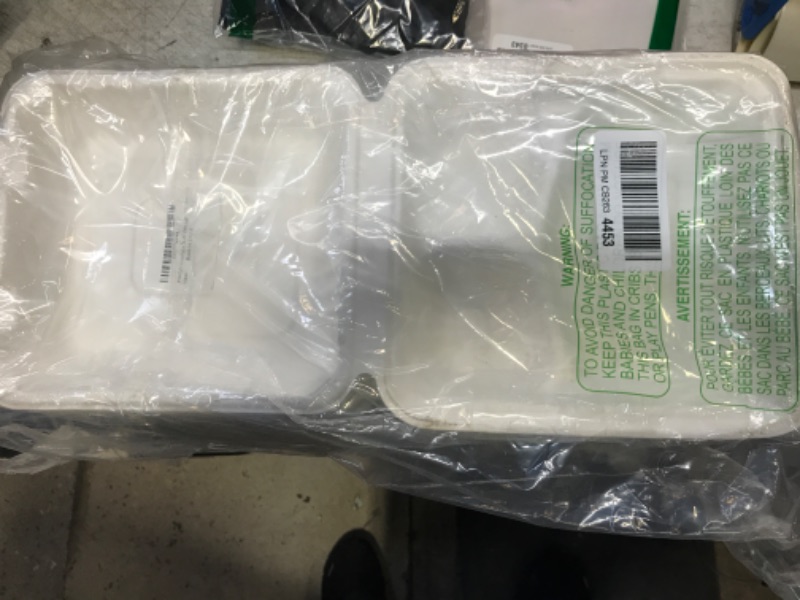 Photo 1 of greensight Compostable Take Out Food Container 8X8, 100 Pack 3 Compartment Clamshell Food Container, Disposable To Go Food Boxes, Biodegradable Food Containers Made of White Sugar Cane Fibers 8x8" with 3 Compartments- 100Pack