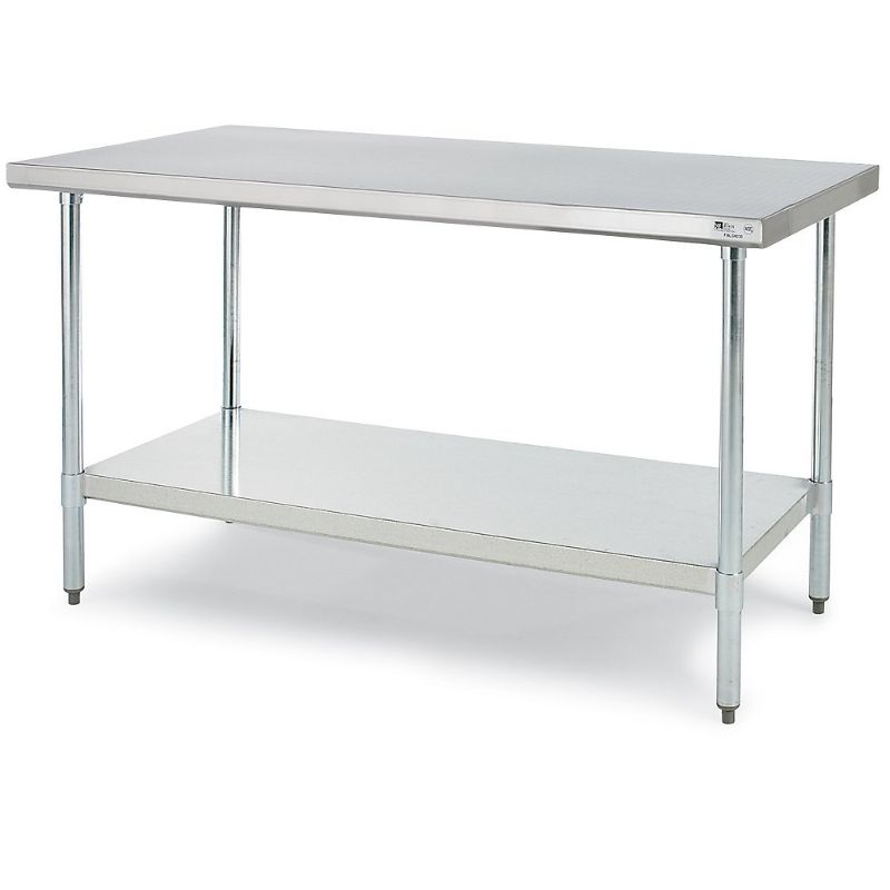 Photo 1 of John Boos E Series Stainless Steel 430 Budget Work Table, Adjustable Undershelf, Flat Top, Galvanized Legs, 48" Length x 30" Width
