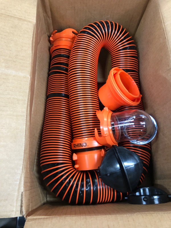 Photo 2 of Camco RhinoEXTREME 20ft RV Sewer Hose Kit, Includes Swivel Fitting and Translucent Elbow with 4-In-1 Dump Station Fitting, Crush Resistant, Storage Caps Included - 39867