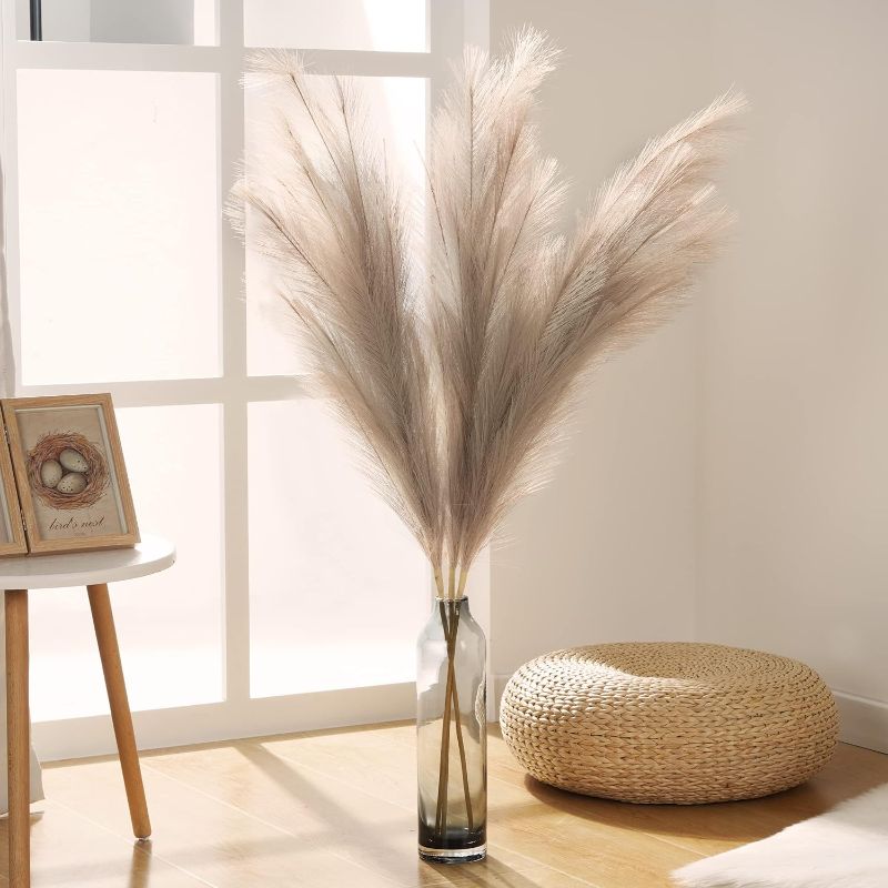 Photo 1 of Alishomtll 3 Pcs Faux Pampas Grass Decor Bulk,43'' Large Tall Artificial Fluffy Pompas Grass Floral for Floor Vase Fake Plants Boho Bouquet for Home Wall Fall Decor (Brown)
