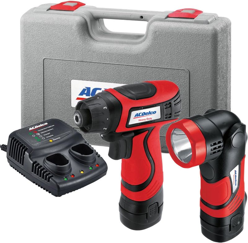 Photo 1 of AcDelco ARD847L Cordless 8V Li-ion Drill/Driver Set Combo Kit with Case, LED Work Light, 2-Port Charger, and 2 Batteries
