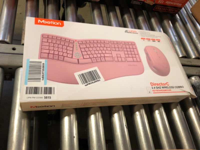 Photo 3 of MEETION Ergonomic Wireless Keyboard and Mouse, Ergo Keyboard with Vertical Mouse, Split Keyboard with Cushioned Wrist Palm Rest Natural Typing Rechargeable Full Size, Windows/Mac/Computer/Laptop, Pink Large Pink