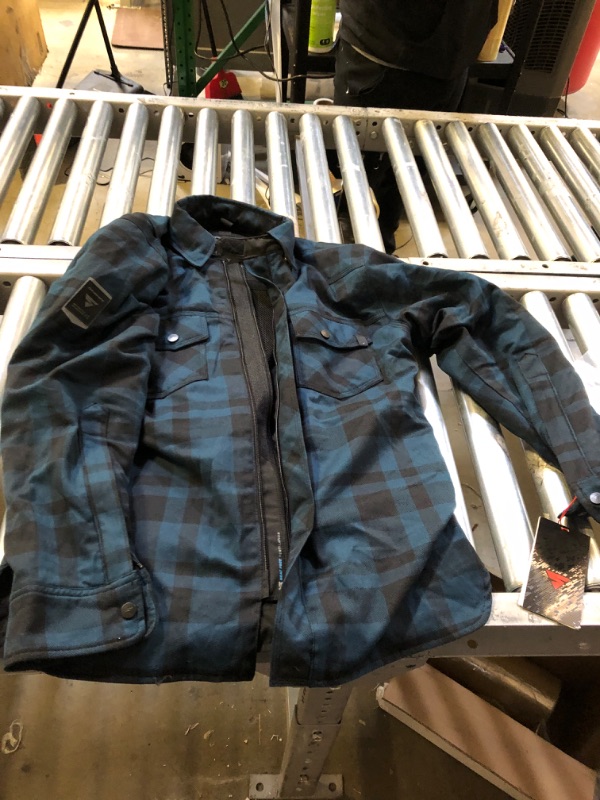 Photo 2 of SHIMA RENEGADE MEN 2 Motorcycle Shirt for Men - Armored Plaid Biker Flannel Jacket with FiberQL - Aramid and Cooling layer, CE Back, Shoulder, Elbow Protectors, Zipper and Snap Closure (Blue, M) Medium Blue