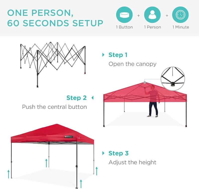 Photo 1 of 10x10ft 1-Person Setup Pop Up Canopy Tent Instant Portable Shelter w/ 1-Button Push, Straight Legs, Wheeled Carry Case, Stakes - Red