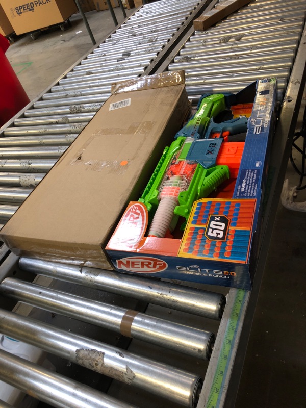 Photo 1 of Nerf Elite 2.0 Double Punch Motorized Dart Blaster, Rapid Alternating Barrels, 50 Nerf Elite Darts, 2X 10-Dart Clips, Ages 8 & Up
