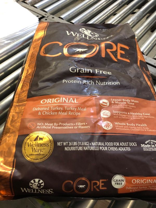Photo 3 of Wellness CORE Grain-Free High-Protein Dry Dog Food, Made in USA with Real Meat & Natural Ingredients, All Breeds, Adult Dogs (Turkey & Chicken, 26-lb) With Nutrients for Immune, Skin, & Coat Support Food Original Turkey 26.00 Pound (Pack of 1)