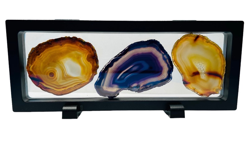 Photo 1 of 662528… 3 agate slices in 9 x 4” display 
