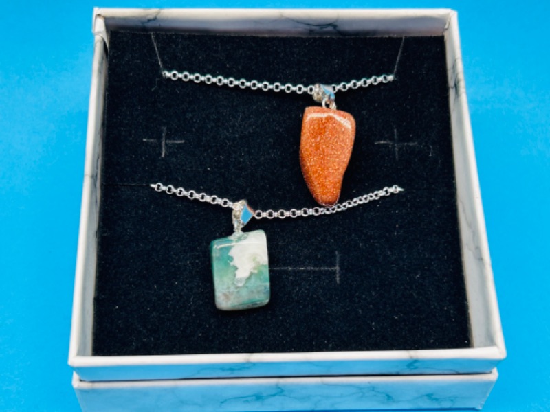 Photo 2 of 662557…2 polished rock pendants on chains in gift box 