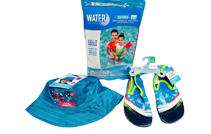 Photo 1 of 662710…toddler sun hat, aqua shoes and arm bands 