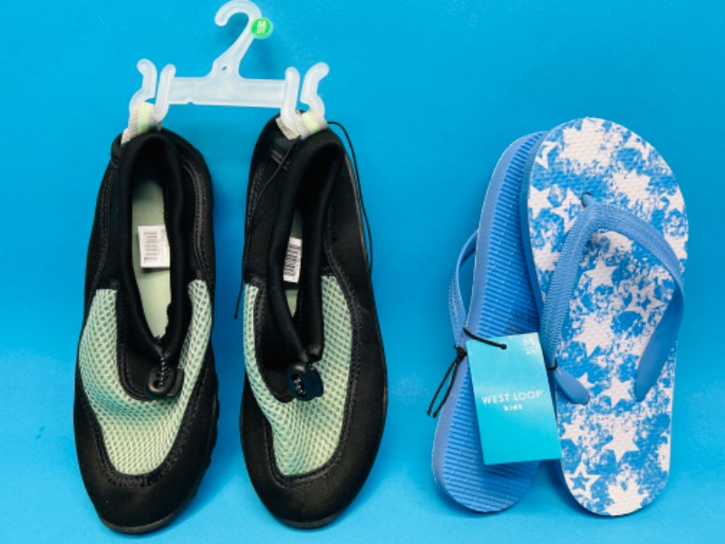 Photo 1 of 662752…kids size M 2/3 aqua shoes and flip flops 