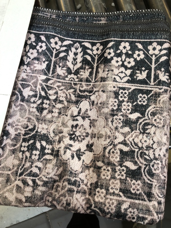 Photo 2 of CAMILSON Machine Washable Runner Rugs with Non Slip Backing for Kitchen Hallway Entryway, Floral Vintage Runner Rug 2x7, Stain and Water Resistant, Medallion Indoor Carpet (2 x 7, Black Beige) 2'7'' x 7' 2003 Beige