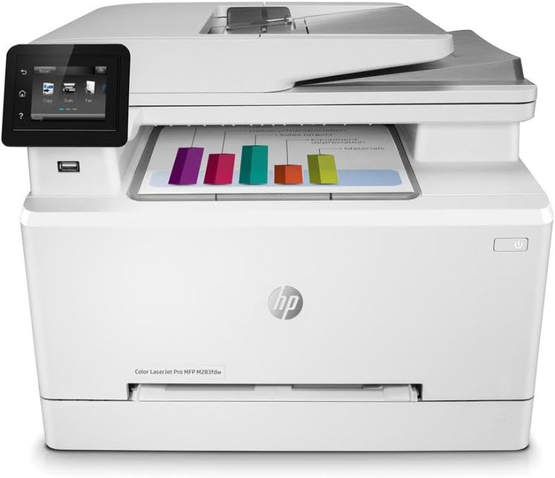 Photo 1 of HP Color LaserJet Pro M283fdw Wireless All-in-One Laser Printer, Remote Mobile Print, Scan & Copy, Duplex Printing, Works with Alexa (7KW75A), White
