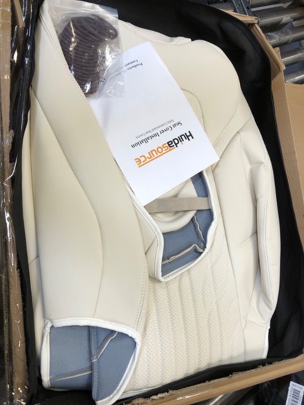 Photo 2 of Huidasource Upgrade Tesla Model Y Seat Covers, Full Coverage Leather Tesla Car Seat Cover, Waterproof Seat Cushion Protector Fit for Tesla Model Y 5 Seater Version 2020-2023(Full Set/Cream) Cream Model Y 5 Seat Full Set