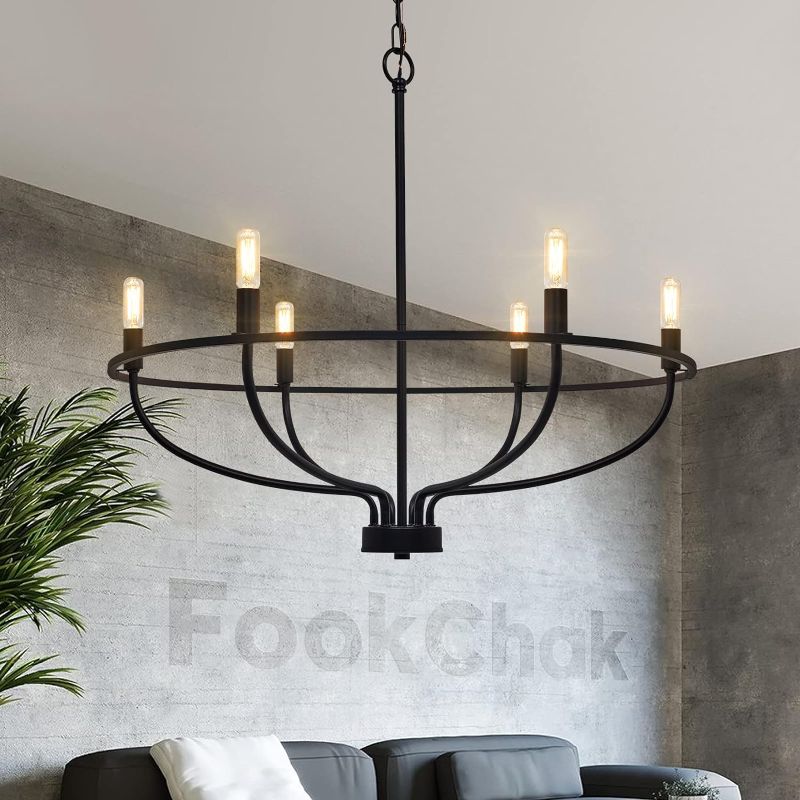 Photo 1 of 6-Light Black Chandelier Light Fixture Industrial Candle Chandelier Black Chandeliers for Dining Room for Bedroom, Living Room?Kitchen,28.54in, E12
