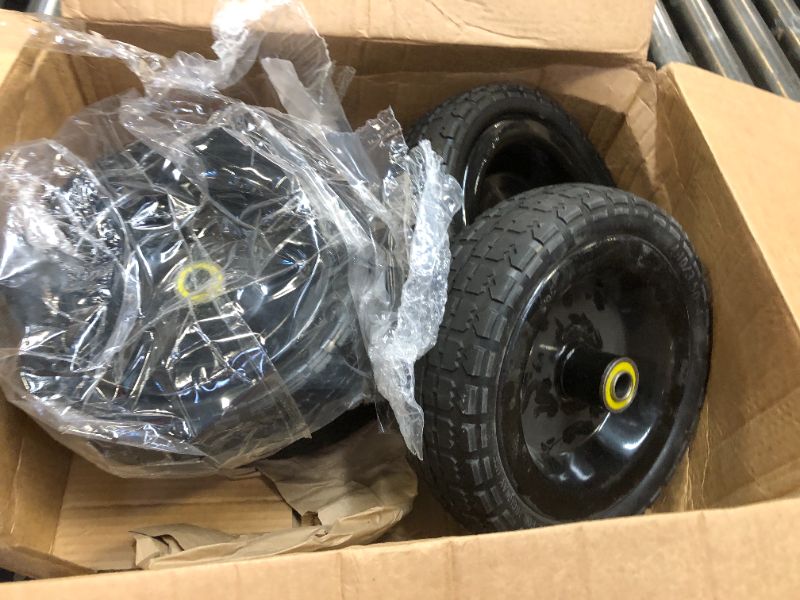Photo 2 of (4-Pack) Replacement Wheels 10 inch Flat Free Tire - Solid Flat-Free Tire and Wheel - 3" Wide Tires with 5/8 Axle Borehole and 2.1" Hub - Compatible with Garden Cart, Yard Cart and Farm Cart
