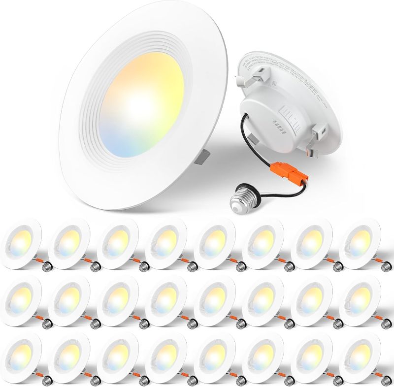 Photo 1 of Amico 24 Pack 4 inch 5CCT LED Recessed Lighting, Dimmable, 8.5W=60W, 650LM, 2700K/3000K/4000K/5000K/6000K Selectable, Retrofit Can Lights with Baffle Trim, IC & Damp Rated - ETL & FCC Certified
