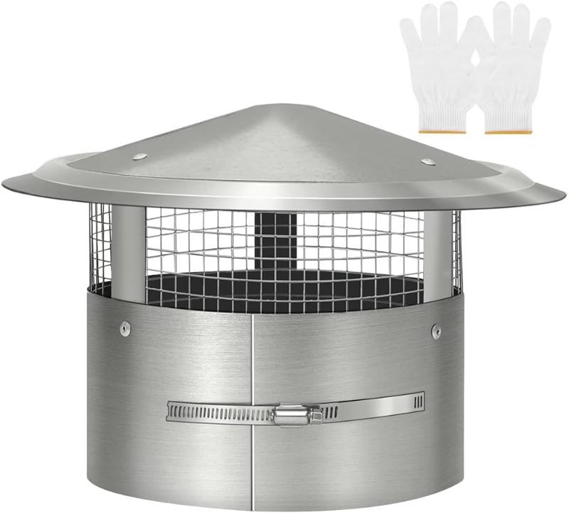 Photo 1 of 14 Inch Round Chimney Cap, 14 Inch Tapered Top Chimney Cap with Screen, 14 Inch Chimney Cap with Fastening Device with Screen, Stovepipe Finial, Stainless Steel
