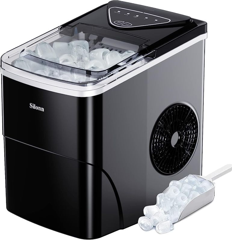 Photo 1 of Silonn Ice Maker Countertop, 9 Cubes Ready in 6 Mins, 26lbs in 24Hrs, Self-Cleaning Ice Machine with Ice Scoop and Basket, 2 Sizes of Bullet Ice for Home Kitchen Office Bar Party
