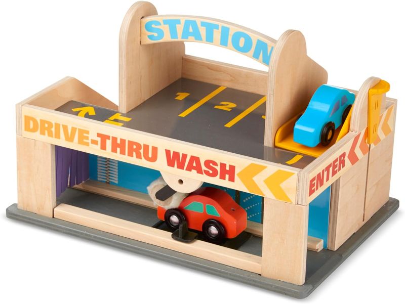 Photo 1 of Melissa & Doug Service Station Parking Garage With 2 Wooden Cars and Drive-Thru Car Wash (SIOC)
