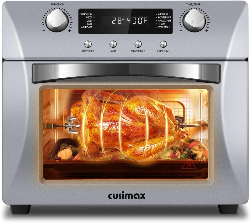 Photo 1 of CUSIMAX Air Fryer,10-in-1 Convection Toaster Oven Countertop, 24QT Airfryer Toaster Oven Combo with Rotisserie & Dehydrator,7 Accessories,1700w,Stainless Steel,Silver
