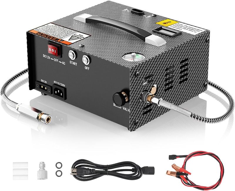 Photo 1 of PCP Air Compressor CS1-I with Built-in Power Apdater,Auto Stop,Oil & Water-Free,4500Psi/30Mpa,Powered by 110V /220V AC or 12V DC,PCP Compressor Pump for Air Gun and Paintball/Scuba Tank
