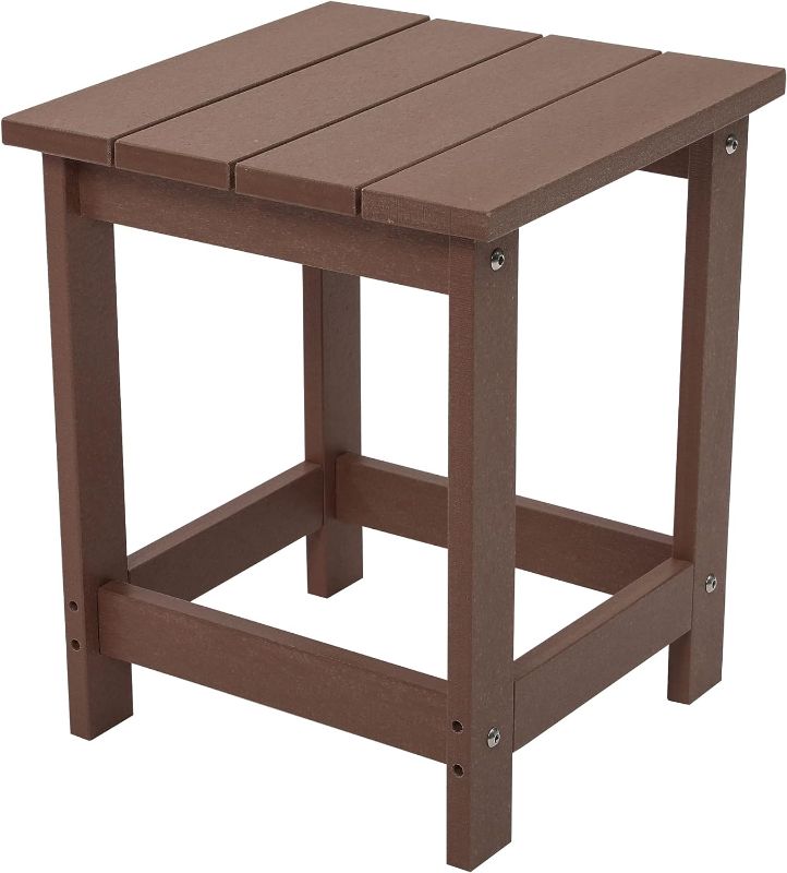 Photo 1 of LZRS Adirondack Square Outdoor Side Table, Pool Composite Patio Table,HDPE End Tables for Backyard,Pool, Indoor Companion, Easy Maintenance & Weather Resistant(Brown)
