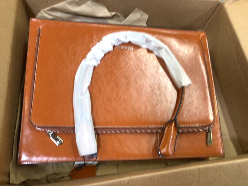 Photo 2 of BOSTANTEN Leather Briefcase for Women Vintage 15.6 inch Laptop Bag for Women Business Shoulder Handbag Brown