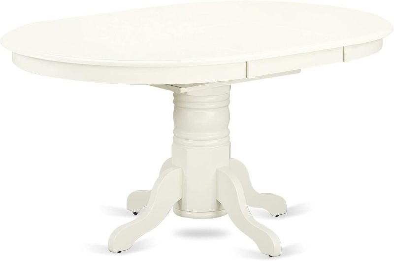 Photo 1 of East West Furniture AVT-LWH-TP Avon Dining Room Table - an Oval kitchen Table Top with Butterfly Leaf & Pedestal Base, 42x60 Inch, Linen White
