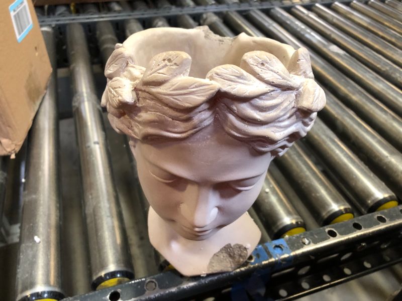 Photo 2 of A & B Home Gray Young Girl Bust Planter Indoor Outdoor Décor Cement Pot Beautiful Woman Face Greek Sculpture Flower Hair 7" x 7" x 10" Young Woman