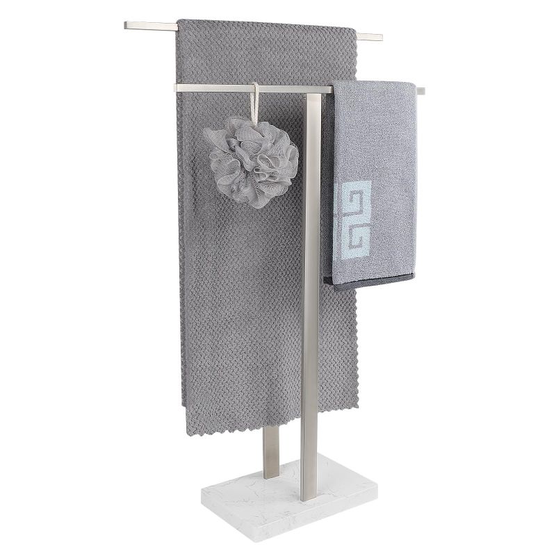Photo 1 of NEARMOON STANDING TOWEL RACK, FREESTANDING 2-TIER TOWEL HOLDER WITH MARBLE BASE FOR BATHROOM, POOL, SUS304 STAINLESS STEEL WITH HOOKS (SILVER)
