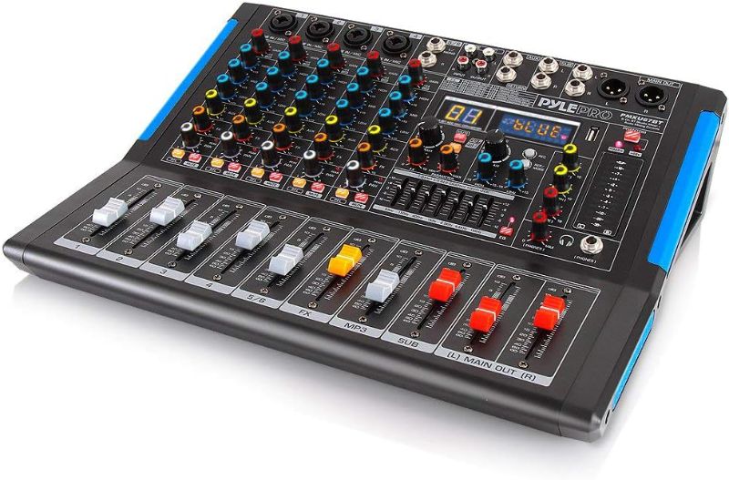 Photo 1 of Pyle 6-Channel Bluetooth Studio Audio Mixer - DJ Sound Controller Interface with USB Drive for PC Recording Input, XLR Microphone Jack, 48V Power, I/O for Professional and Beginners - PMXU67BT
