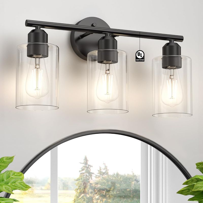 Photo 1 of Espird Bathroom Vanity Light Fixtures Matte Black Bathroom Lighting Fixture, 3 Lights Bathroom Light Fixture Over Mirror, Modern Black Vanity Light, UL Certified Wall Sconces with Glass Shades
