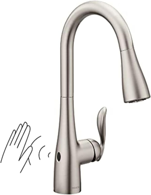 Photo 1 of Moen Arbor Spot Resist Stainless Motionsense Wave Sensor One-Handle Pulldown Kitchen Sink Faucet Featuring Power Clean, Touchless Kitchen Faucet with Sprayer, 7594EWSRS

