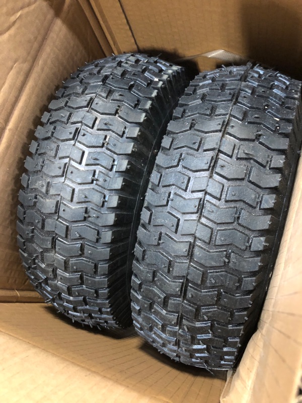 Photo 2 of 2-Pack 13x5.00-6 Flat-Free Tire with Rim,3"Centered Hub with 3/4" Bushings,w/Grease Fitting?400lbs Capacity,13x5-6 No-Flat Solid Rubber Turf Wheel,for Riding Lawn mower,Garden Cart,Wheelbarrow
