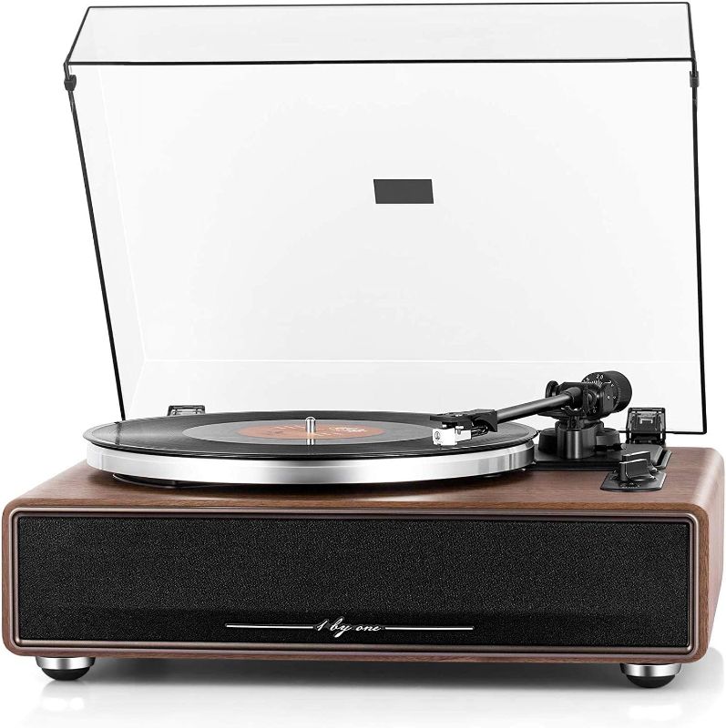 Photo 1 of 1 by ONE High Fidelity Belt Drive Turntable with Built-in Speakers, Vinyl Record Player with Magnetic Cartridge, Bluetooth Playback and Aux-in Functionality, Auto Off
