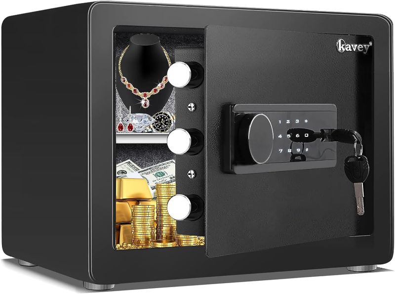 Photo 1 of Kavey 0.8 Cub Safe Box, Home Safe with Backlit Touch Screen Keypad and Dual Alarm System, Money Safe Fireproof With Mute Function and LED Light, Small Safe for Money Document Valuables
