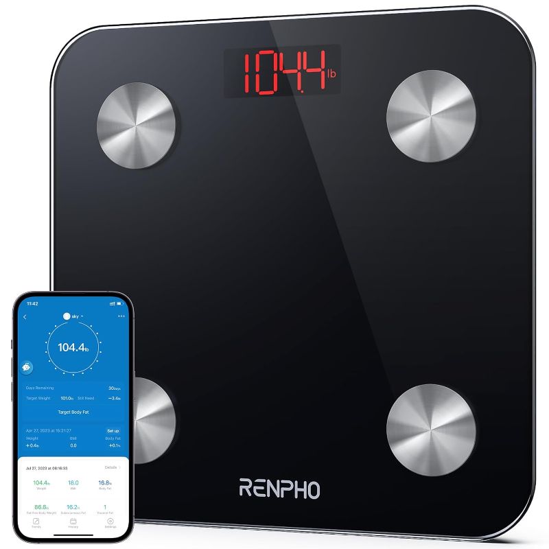 Photo 1 of RENPHO Scale for Body Weight, Digital Weighing Elis Scales with Body Fat, FSA/HSA Eligible Smart Bluetooth Body Fat Measurement Device, Body Composition Monitor with Smart App, 396lbs

