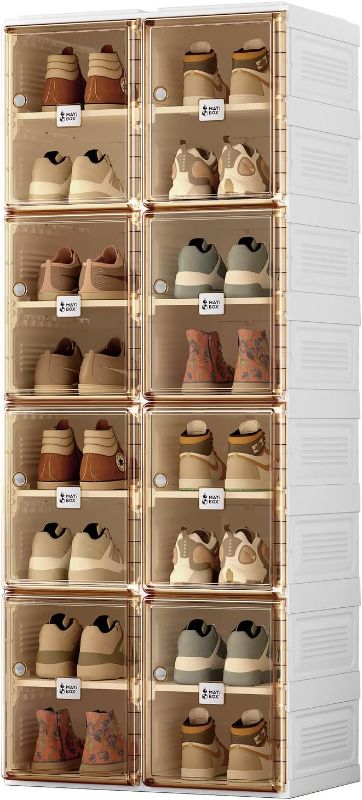 Photo 1 of ANTBOX Shoe Organizer Storage Box, Portable Folding Shoe Rack for Closet with Magnetic Clear Door,Large Sneaker Cabinet Bins Sturdy Easy Assembly 8 Layers-16 Grids