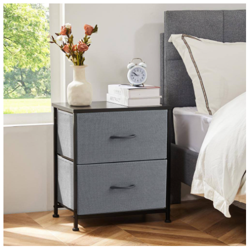 Photo 1 of Sandra Grey 18 in. W 2-Drawer Dresser with Fabric Bins and Steel Frame Nighstand Chest of Drawers
