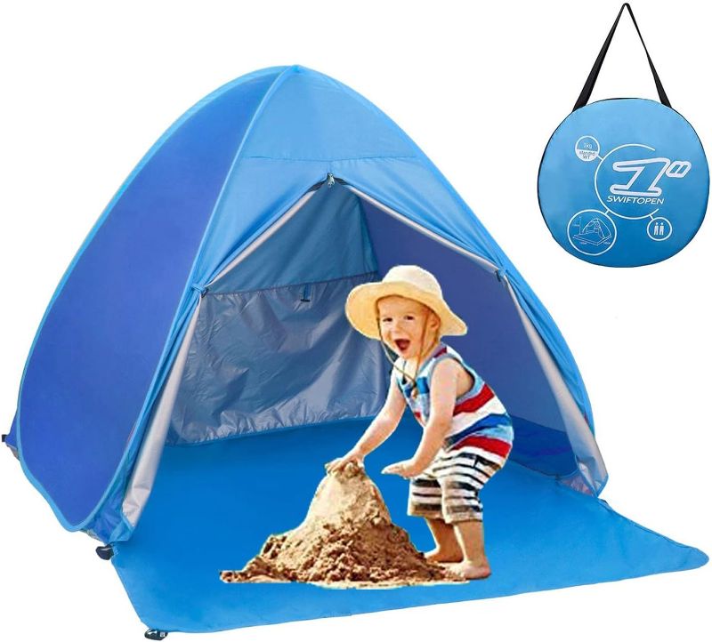 Photo 1 of Pop Up Beach Tent Shade Sun Shelter UPF 50+ Canopy Cabana 2-3 Person for Adults Baby Kids Outdoor Activities Camping Fishing Hiking Picnic Touring (Blue)
