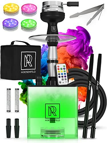 Photo 1 of 2 Hose Hookah Set with Travel Case - YADO Square Hookah to Go - Cube Acrylic Hookah with Big Silicone Bowl for Smoking Coal Tongs