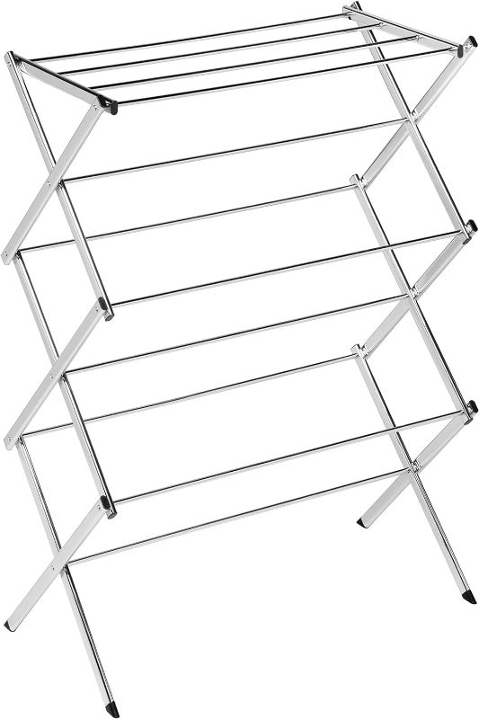 Photo 1 of Honey-Can-Do Commercial Accordion Wood Drying Rack, Chrome, for Storage
