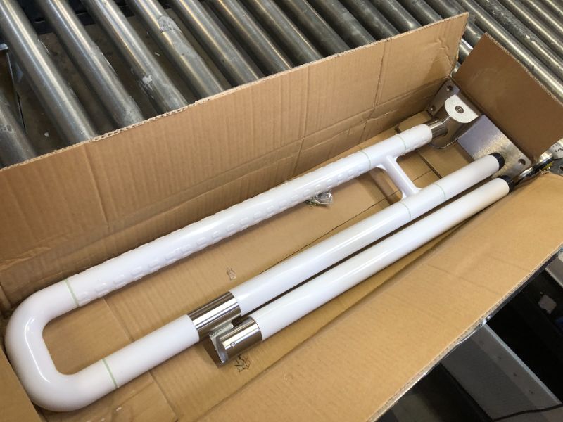 Photo 1 of JELLYRATTBIT Handicap Grab Bars Rails, 29.5 Inch Foldable Toilet Bar Flip Up Arm Rails with Anti-Slip Grip Shower Assist Aid Safety for Elderly Pregnant Women Disabled Bar, White