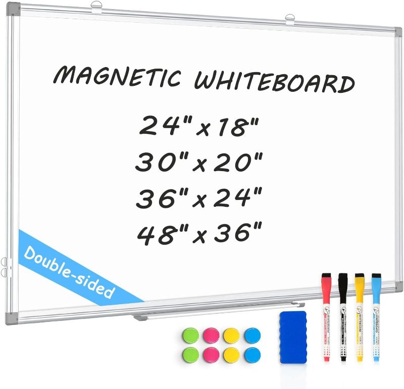 Photo 1 of QUEENLINK Double-Sided Magnetic White Board, 24"x18" Dry Erase Whiteboard for Wall with Aluminum Frame Presentation Board for School, Office and Home
