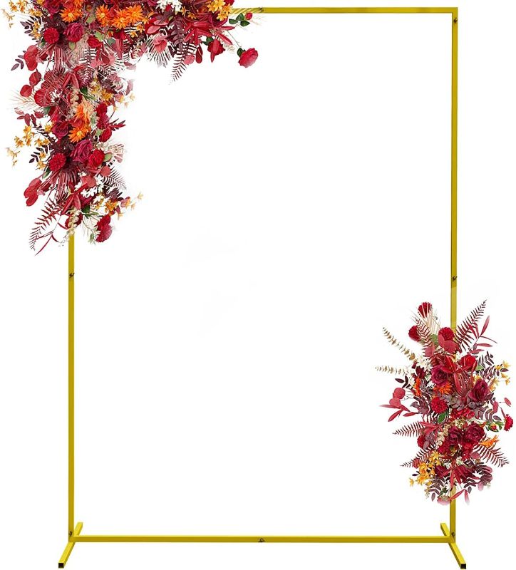Photo 1 of Wedding Arch Backdrop Stand, 6.6x5.2 FT Gold Wedding Arches for Ceremony Square Metal Balloon Arch Stand Garden Arbor Frame for Wedding Birthday Party Baby Shower Photo Booth Background Decoration
